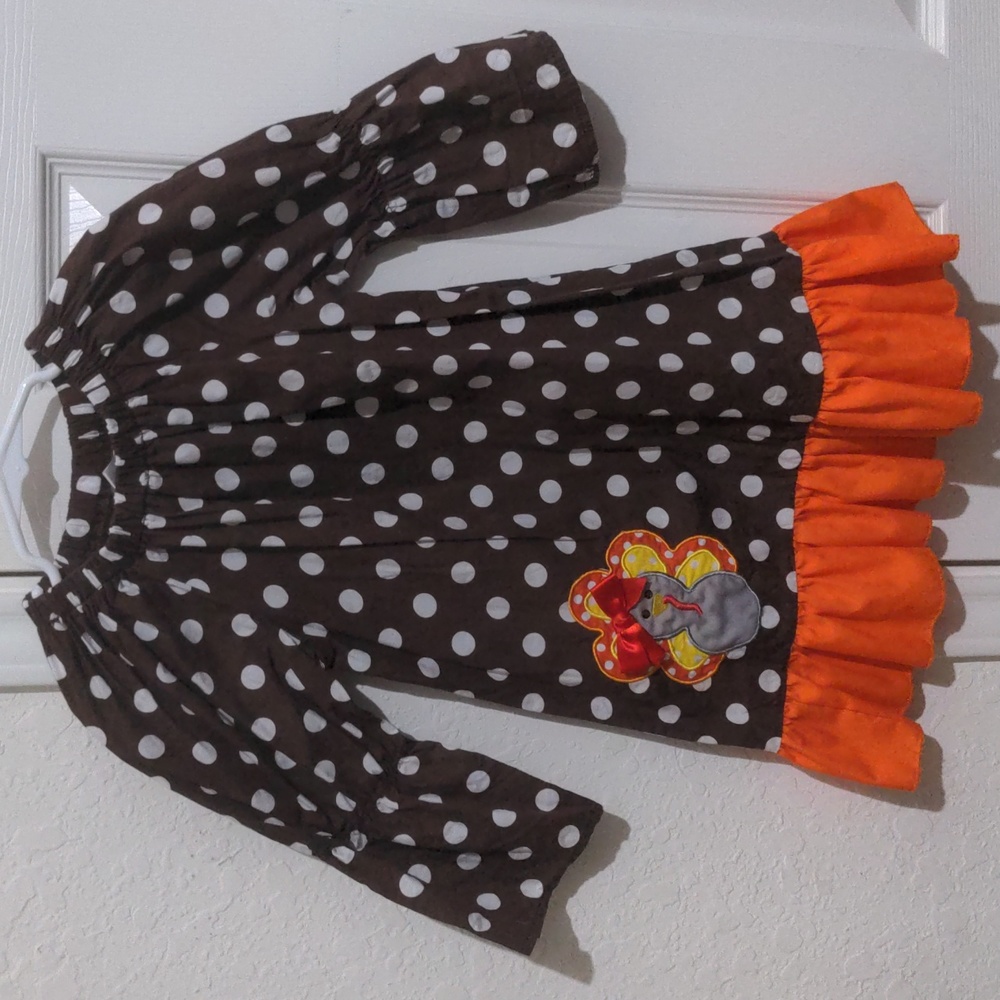 Local Boutique Little Girl Thanksgiving Turkey Long Sleeve Dress. Size XL